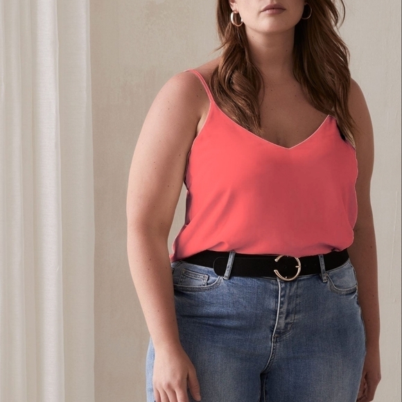 5X • Addition Elle • Silky V-Neck Camisole - Coral - Picture 1 of 6